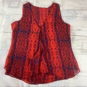 Sleeveless multilayer v-neck top tunic animal snake print medium red chiffon M